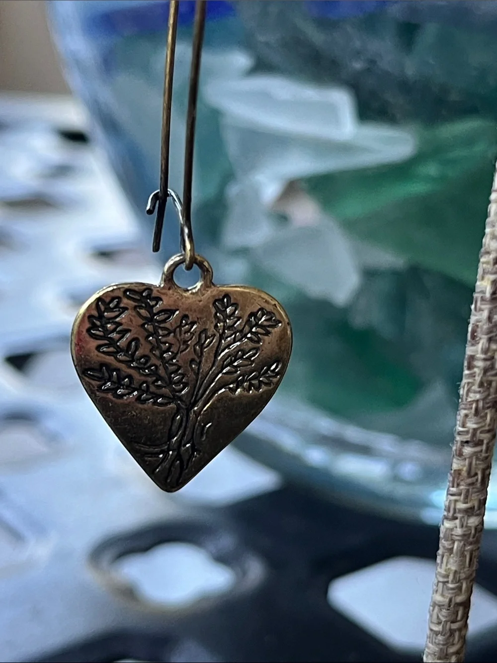 Heart Tree Dangle Earrings - Antique Gold Tone